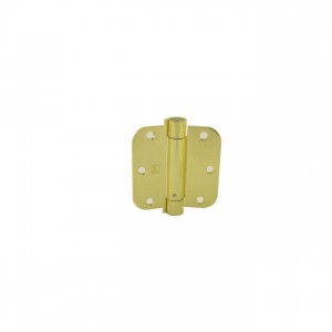 Hager 17523123 3-1/2" x 3-1/2" 5/8" Radius Corner Steel Full Mortise Residential Spring Hinge, # 118706 - Bright Brass