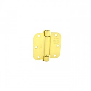 Hager 17523124 3-1/2" x 3-1/2" 5/8" Radius Corner Steel Full Mortise Residential Spring Hinge, # 031079 - Satin Brass