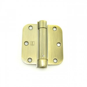 Hager 17523125 3-1/2" x 3-1/2" 5/8" Radius Corner Steel Full Mortise Residential Spring Hinge, # 004257 - Antique Brass